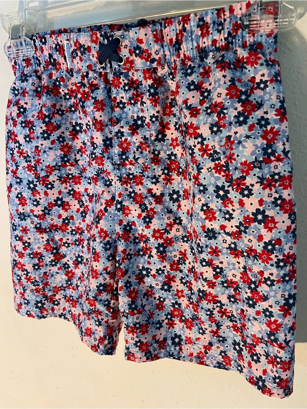 Kids Floral Swim Trunks in Red & Blue